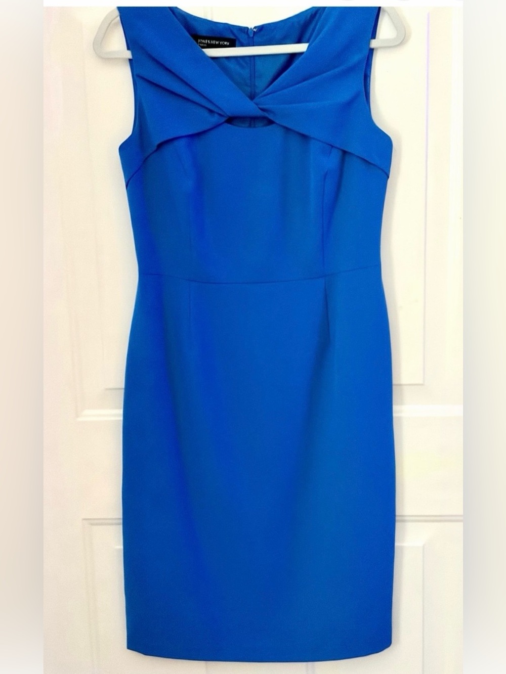 Jones New York Cobalt Blue Twist-Neck Sheath Midi Dress